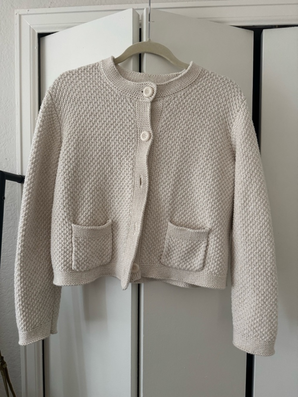 Uniqlo Cream Chunky Knit Cardigan with Button Front